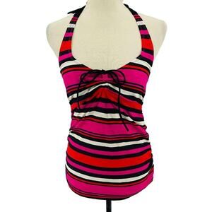 Motherhood Maternity Swim Colorful Stripe Tankini Halter Swim Top Size Small